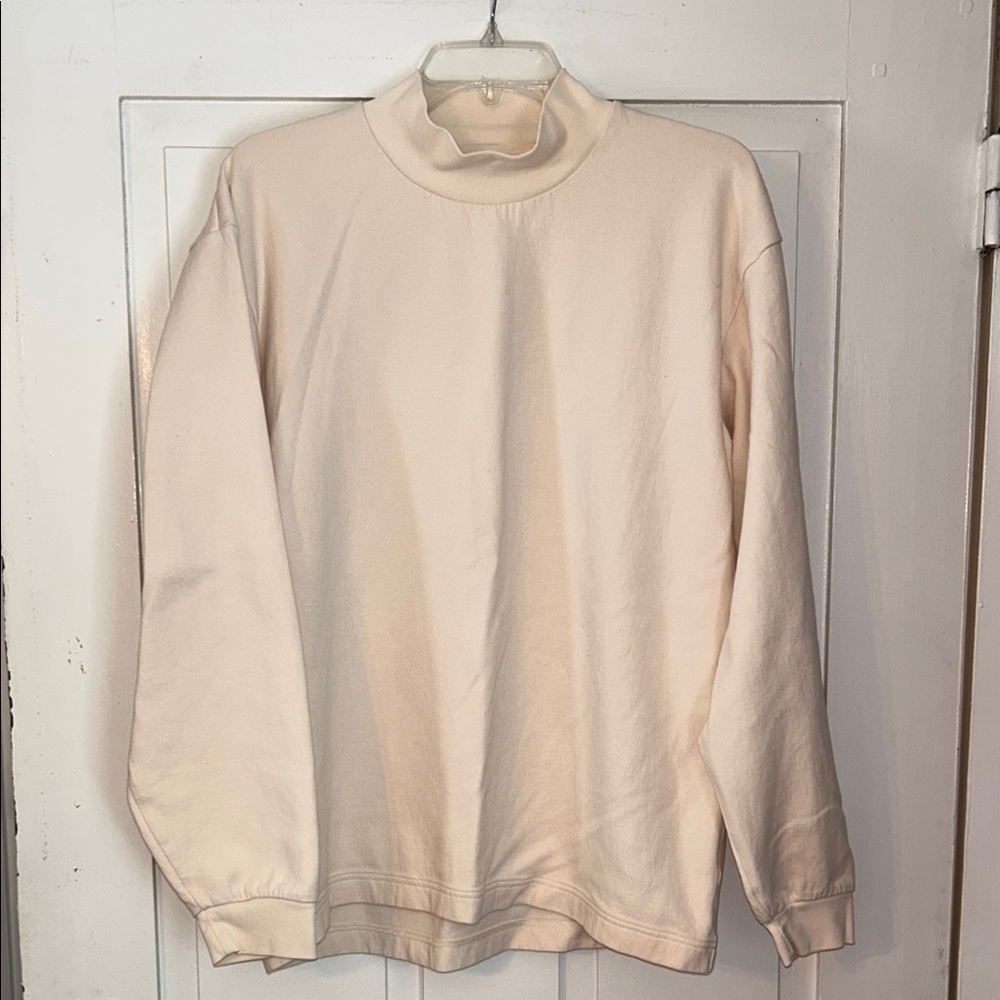 UNIQLO U Women’s Shirt Cream Medium Ribbed Collar Long Sleeve Slouchy
